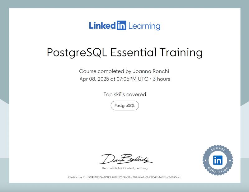 LinkedIn Postgres SQL Certification